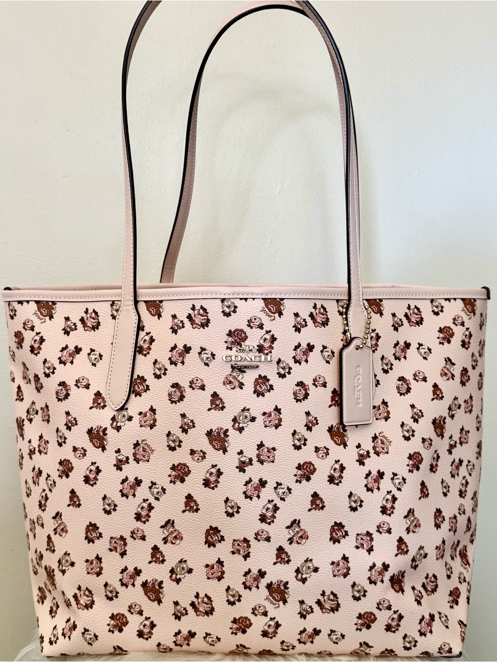 Large beautiful Coach Pink Floral Tote with multi flower accents